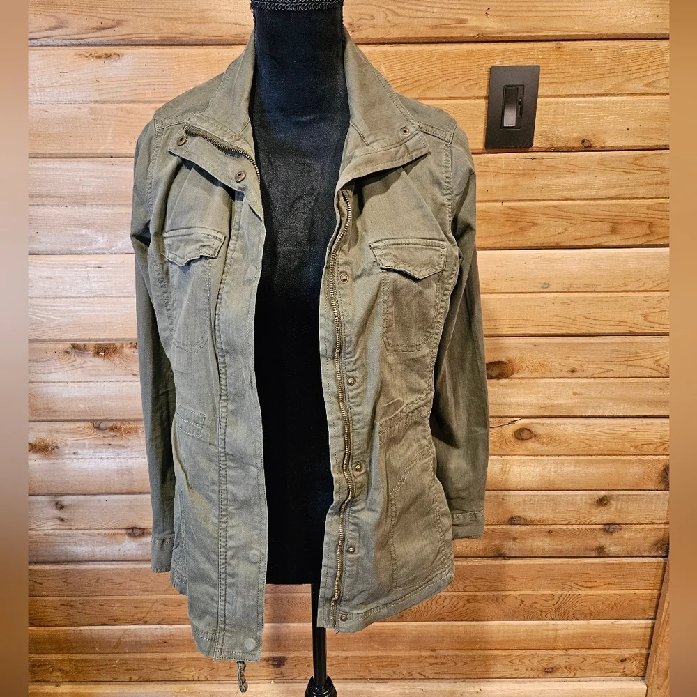 Utility Jacket Army Green SMALL Zip Up Snap Button - Picture 3 of 9
